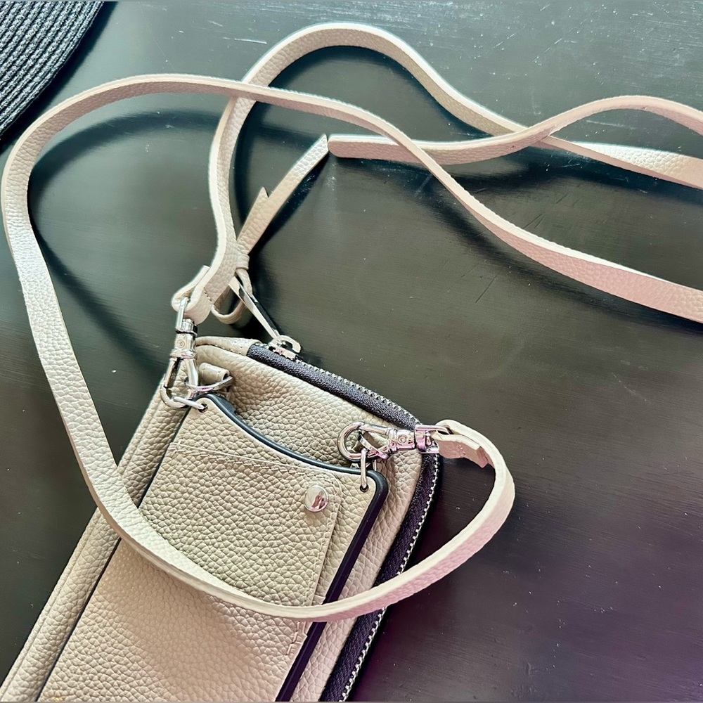 Bandolier EMMA Greige/Silver Pebble Leather Crossbody bag w/separate iPhone Case